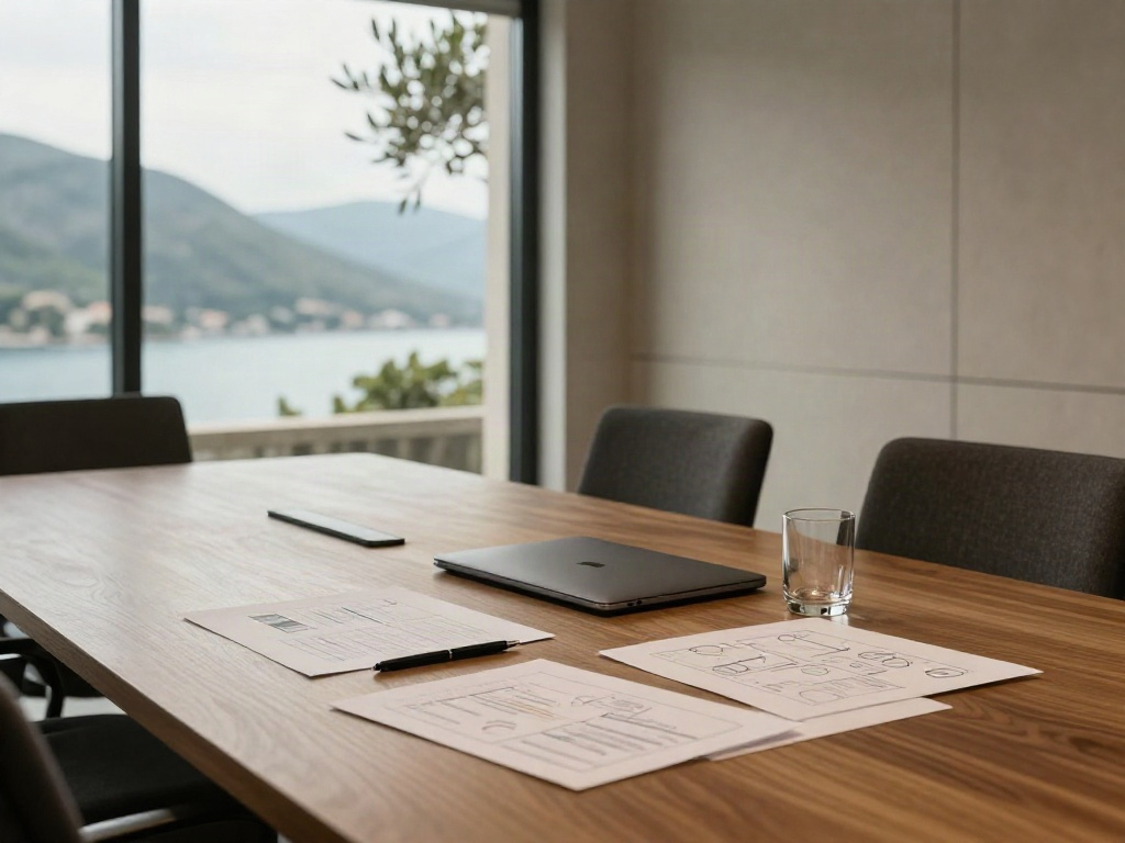 An executive meeting table prepared with analytical charts for a focused business review.